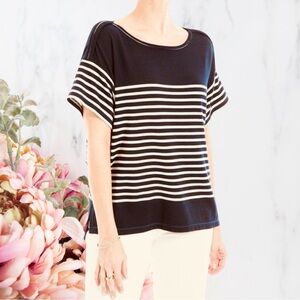 Max Studio Women's Black White Striped Short Sleeve Knit Top Soft Sz 1X NWT